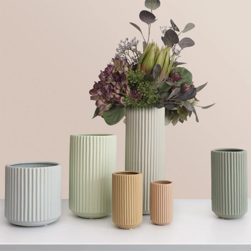 

Morandi Ceramic Vertical Stripes Vase Nordic Art Planter Pots Office Living Room Desktop Crafts Art Vase Interior Home Decor