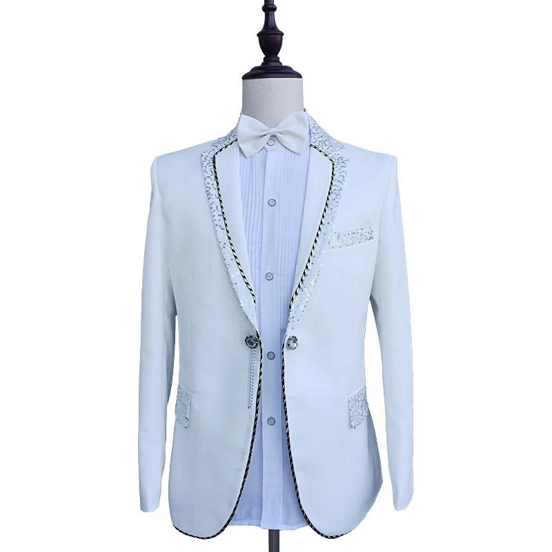

2020 Men Sequin Joint Collar Slim Fit Stage Host Suit Master of Ceremonies Performance Formal Dress Best Man Suit Two Pieces