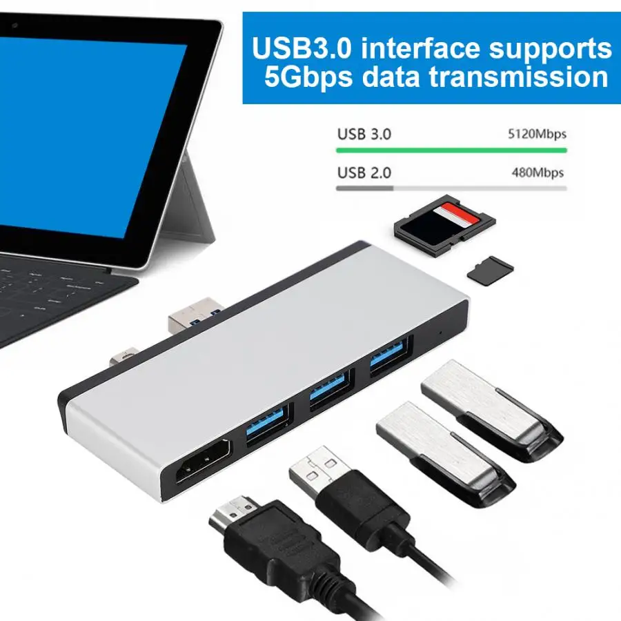 Docking Station Aluminum Alloy Expansion Dock Accessories USB 3.0 for Surface Pro 4/5/6 | Компьютеры и офис