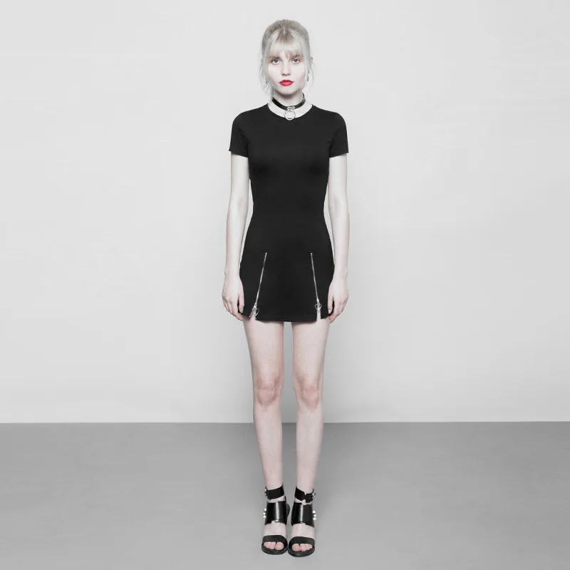 Женское облегающее платье панк-рейва готическое черное с коротким рукавом на