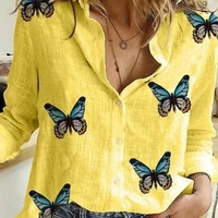 women casual long sleeve butterflies print single breasted office shirt blouse womens shirt womens blouse fashion women blouse