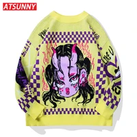 atsunny korean fashion sweater men anime girl harajuku knit sweater gothic autumn and winter clothes hip hop pullover streetwear