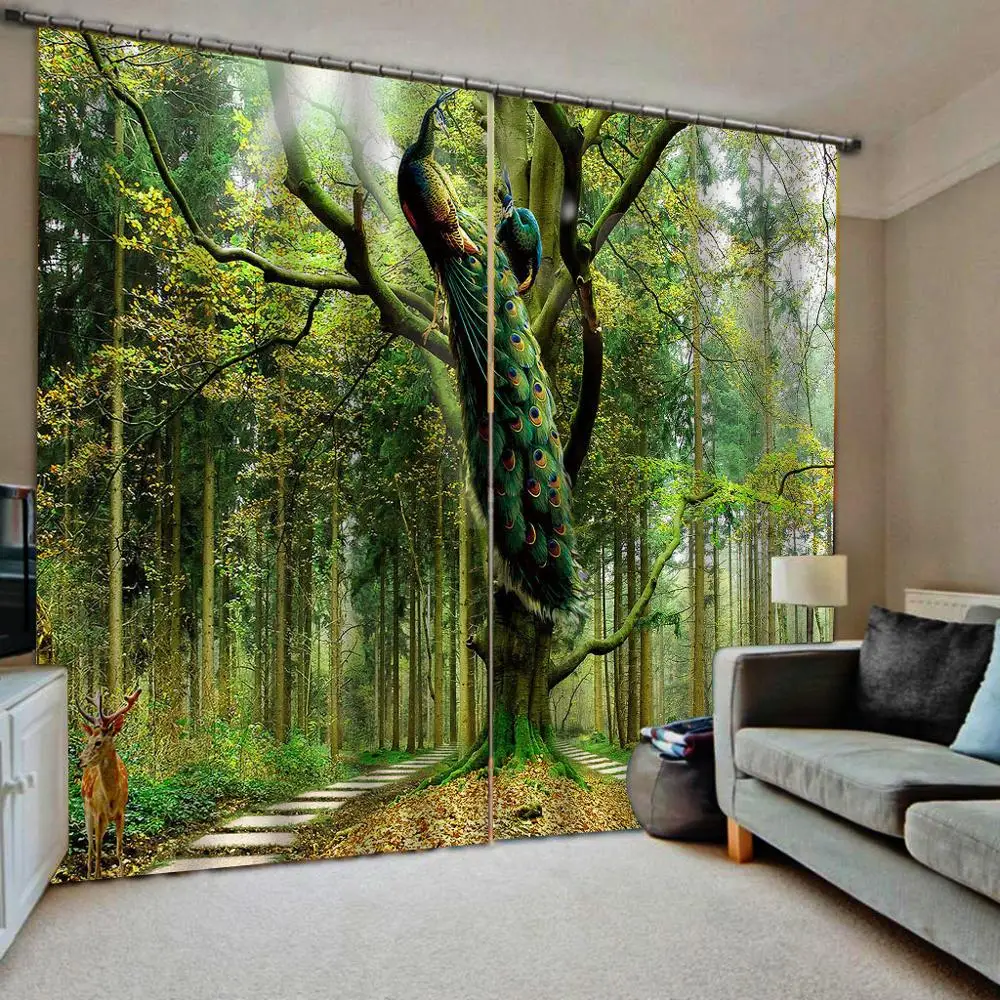 

Forest scenery Printed Blackout Curtain Living Room 3D Curtains Drapes For Kitchen Modern KTV Home Hotel Wall Window Treatments
