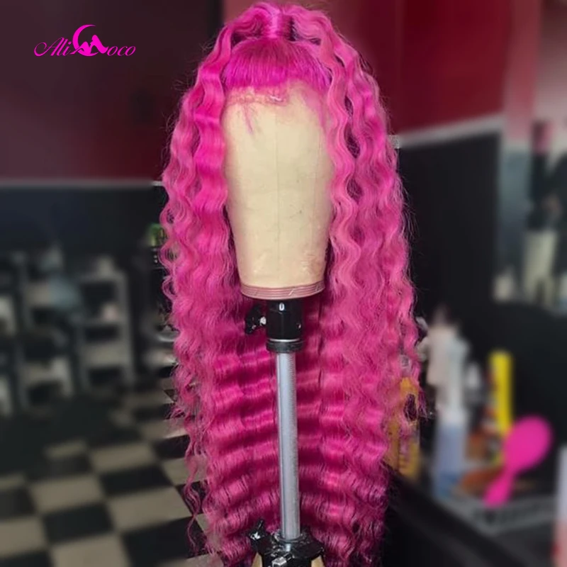 Парик Ali Coco с цветным розовым фиолетовым Омбре оранжевым кружевом спереди 13x4 HD