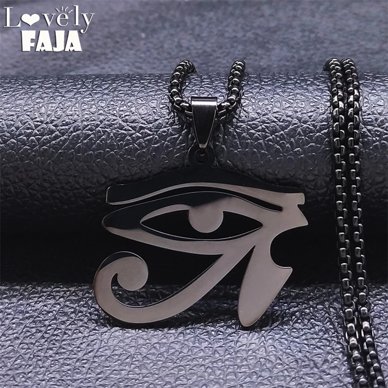 

Stainless Steel Egyptian Eyes Necklace for Women Black Color Long Necklace Chain Jewelry collares acero inoxidable N4540S03