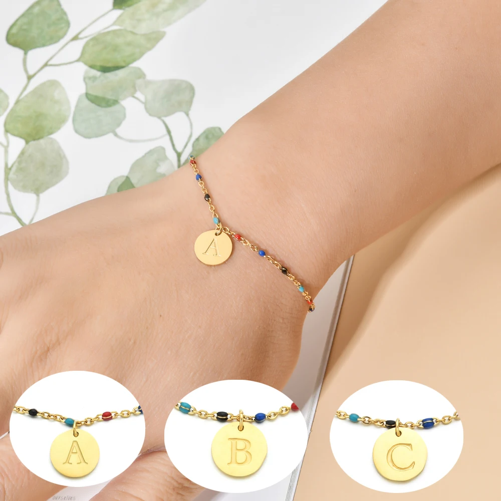 

ZMZY Fashion 26 Letter Women Men Stainless Steel Chain Bracelet Gold Color Charm Bracelet Wedding Jewelry Pulseras Mujer Gift