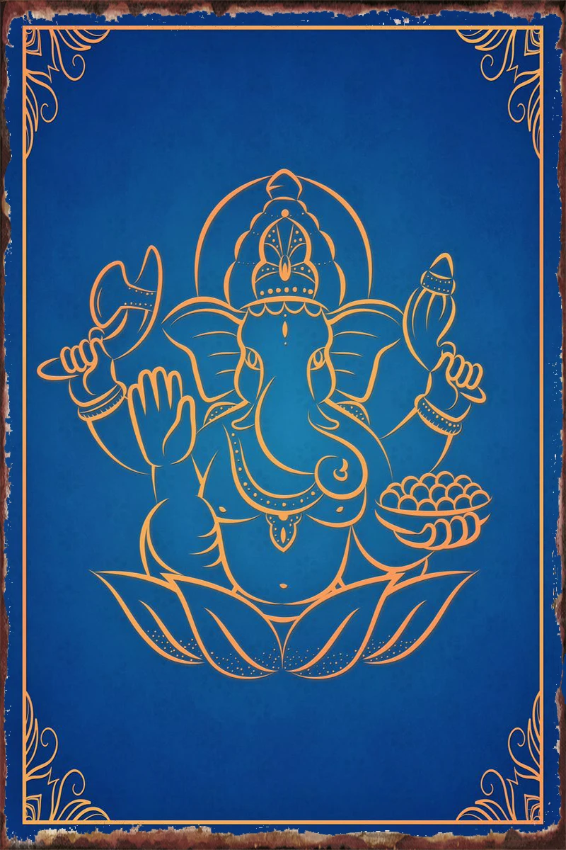 

Ganesh Hindu Blue Orange Metal Sign Tin Sign Tin Plates Wall Decor Room Decoration Retro Vintage For Cafe Pub Home Club