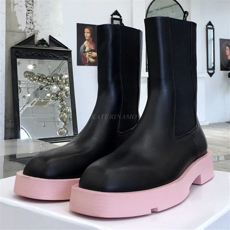 

Женские ботинки челси из натуральной кожи, с круглым носком, на толстой подошве