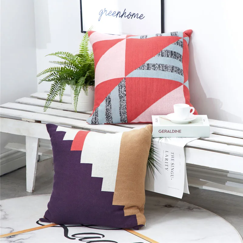 Нордическая трикотажная наволочка с геометрическим рисунком жаккард полный