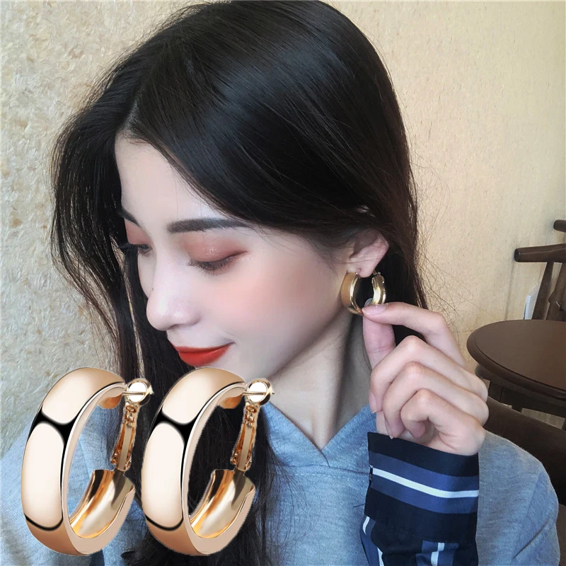 

Popular Minimalist Personality Earrings Metallic Mirror Earrings Trendy Punk Rock Thick Tube Large Round Hoop Women's Earrings