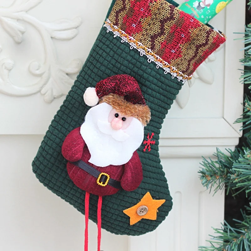 Рождественские чулки для подарков тканевые носки с изображением Санта-Клауса