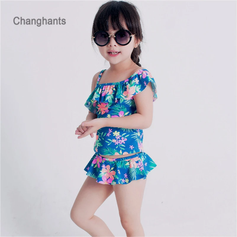 Детский купальник из двух предметов темно синий Танкини для девочек 2 8 лет с