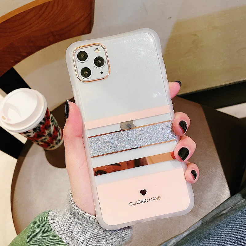 

Anti-knock Plating Glitter Clear Cases for Iphone 12 11Pro XR X XS Max 8 7 Plus SE2 Geometry Soft Silicone Classic Cover