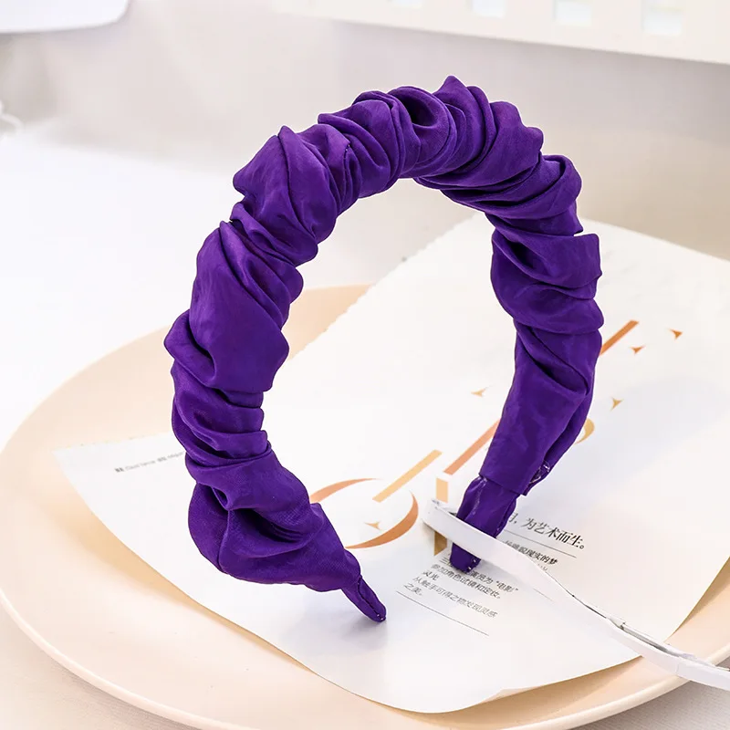 

Women Purple Hairband Girls VINTAGE Headband Lady Braid Hair Accessories Bezel Fold Wide Turban Pearl Ornaments Haarband R6
