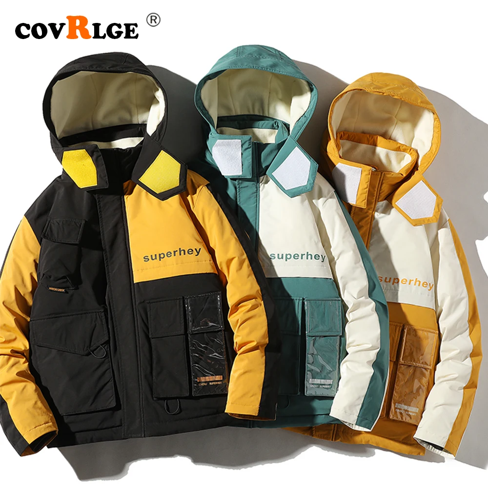 

Куртка Covrlge мужская на утином пуху, светильник кие толстые куртки, Мужская Флисовая Куртка с капюшоном 90, трендовая Ins одежда с большими карм...