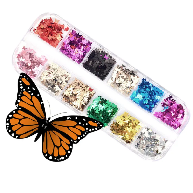 

3D Butterfly Nail Glitter Sequins Butterfly Nail Sequin Acrylic Paillettes 12 Color/Set Nail Cosmetics Decoration