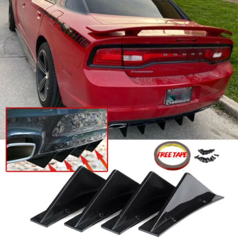 

4pcs/set Spoilers Car SUV Back Rear Bumper Diffuser Shark Fin Kit Styling Spoiler Lip Wing Splitter Universal Accessories