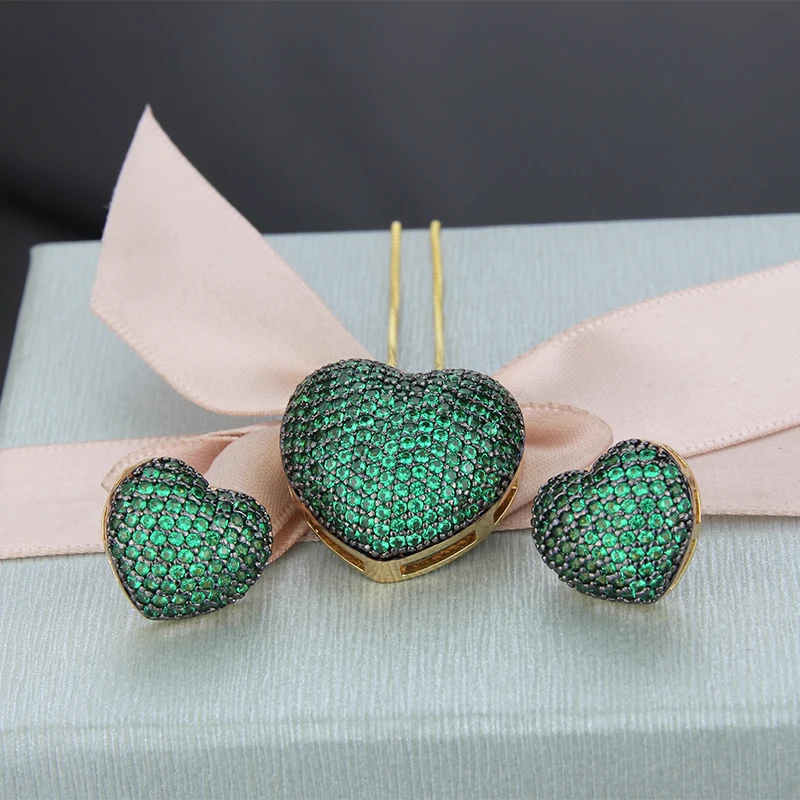 SUNSLL двухцветные медные серьги гвоздики и ожерелья с кулоном в форме сердца из