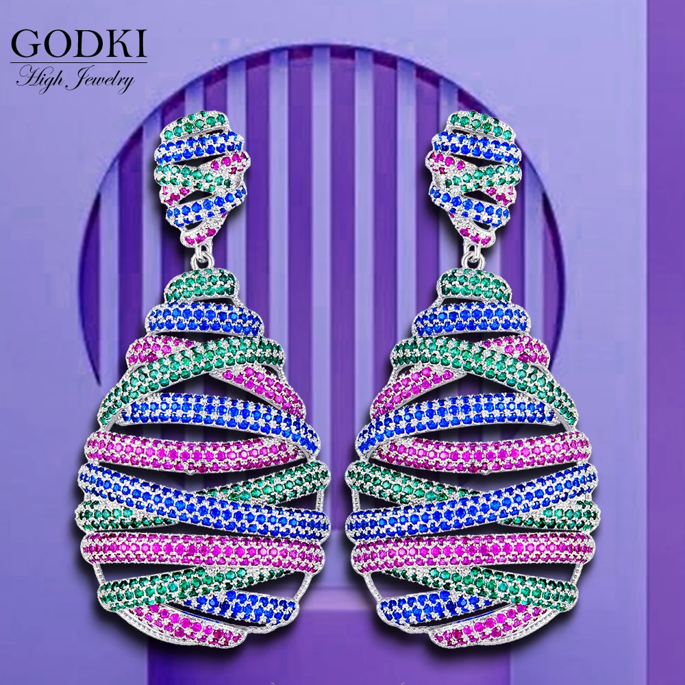

GODKI Famous Brand Luxury Twist Belt Dangle Earrings Trendy Zircon Wedding Engagement Party Dubai Earrings for women 2019