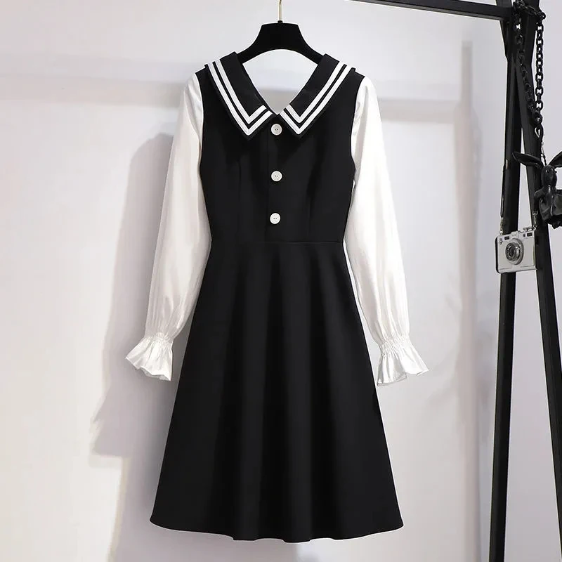 Шифоновое платье большого размера с рукавами фонариками новинка весны осени 2021