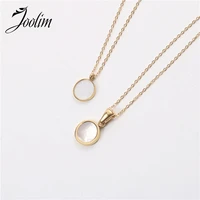 joolim jewelry pvd gold finish fashionable natural round shell pendant necklace stylish stainless steel necklace
