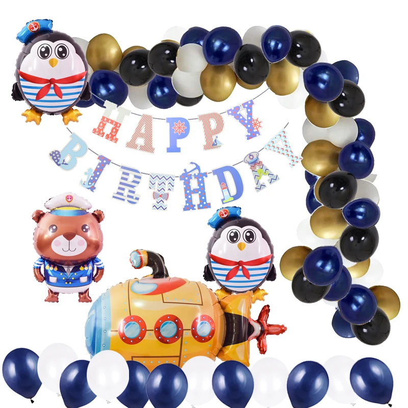 

57pcs/set Ocean Sailing Sailor Theme Birthday Party Decorations Kids Boy Ocean Birthday Banner Penguin Bear Submarine Balloon