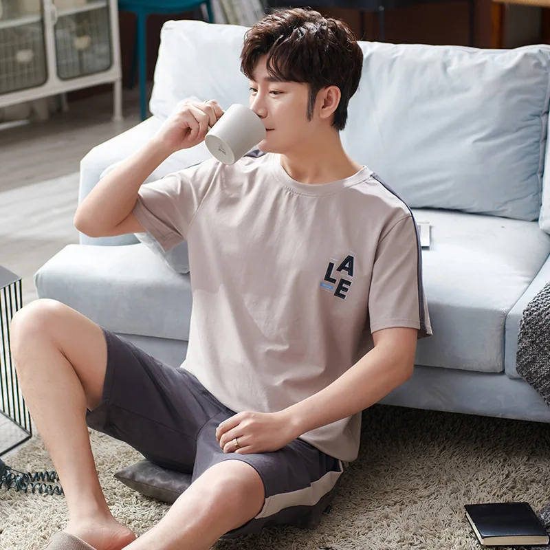 

2021 New Summer Men's Pajamas Rc Modal Short Sleeve Shorts Cool Cotton Thin Youth Home Suit pyjama men
