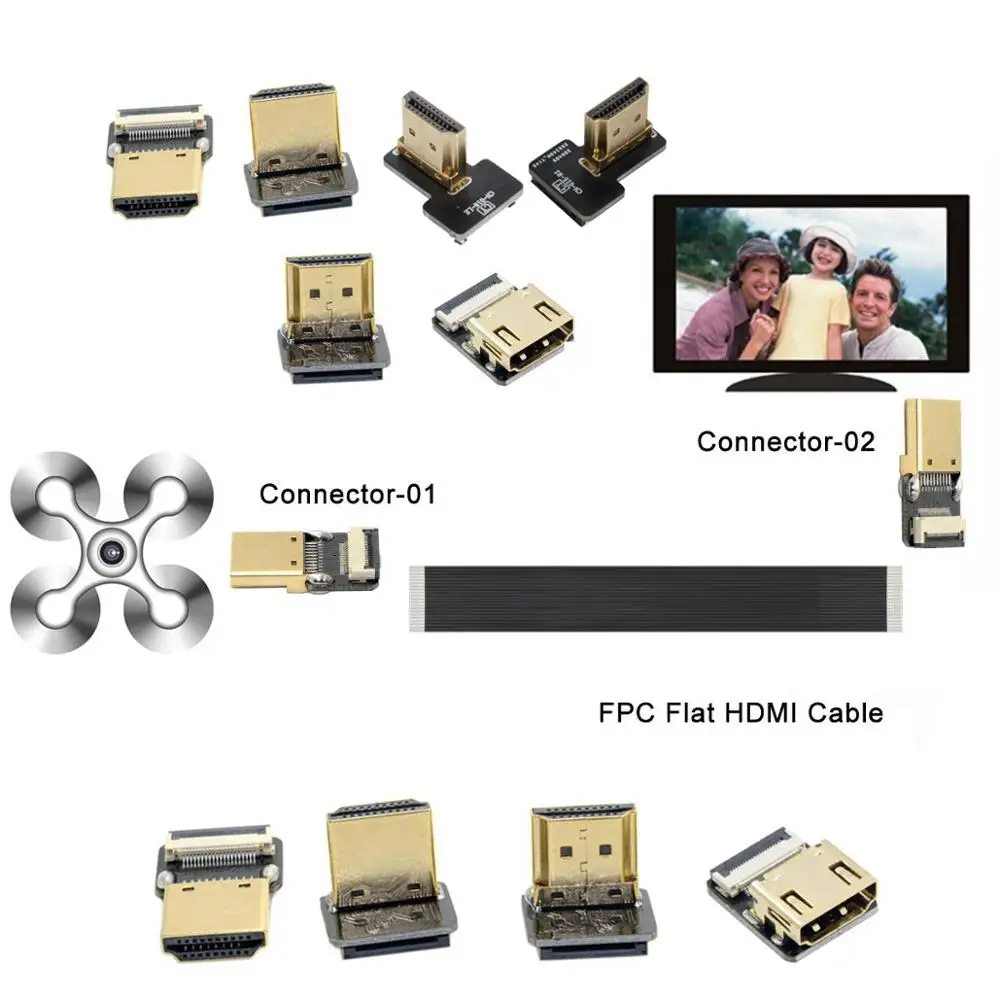 

90 Degree Angled FPV HDMI-Compatible A Male Connector for FPV HDTV Multicopter Aerial Photography
