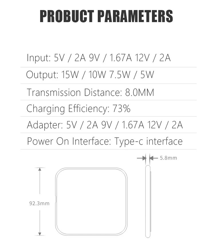 Ultra-thin Metal Square 15W Wireless Quick Charger for iPhone X Samsung Note 10 Huawei Mate 20 Pro Qi Fast Wireless Charging Pad