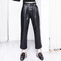 spring autumn womens high rise leather pants high quality sheepskin genuine leather straight leg pants c654