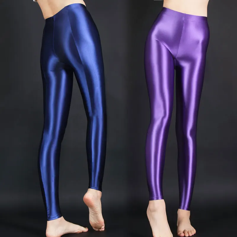 

Sexy Women Candy Color Shiny Pencil Pant Oil Glossy HIgh Waist Smooth Stripe Pants Sexy Tight Club Dance Wear F35