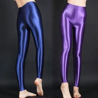 sexy women candy color shiny pencil pant oil glossy high waist smooth stripe pants sexy tight club dance wear f35