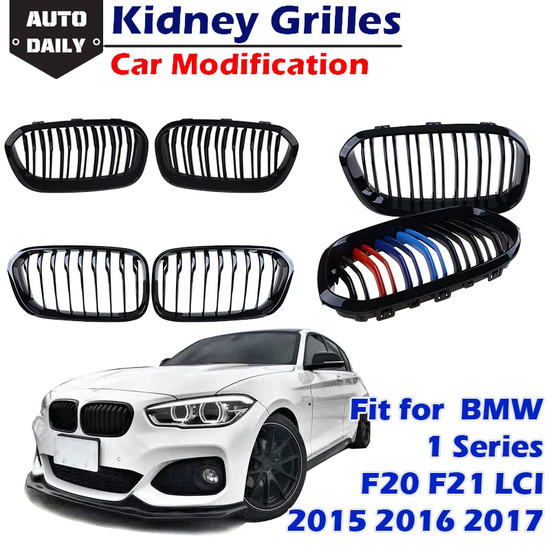 

Car Front Bumper Kidney Grille Dual Slat Black Racing Grill Fit For BMW 1Series F20 F21 LCI 120i 2015-2017 Car Decor Accessories