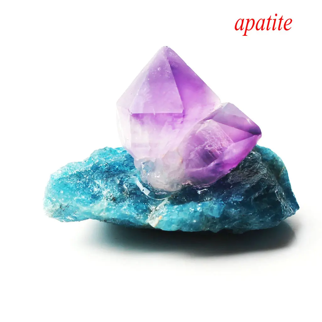 apatite 1 шт. смешанный природный Аметист Кристалл кластер с рок Грубые каменные минералы образец Рейки Исцеление Декор красочный подарок - Цвет: apatite