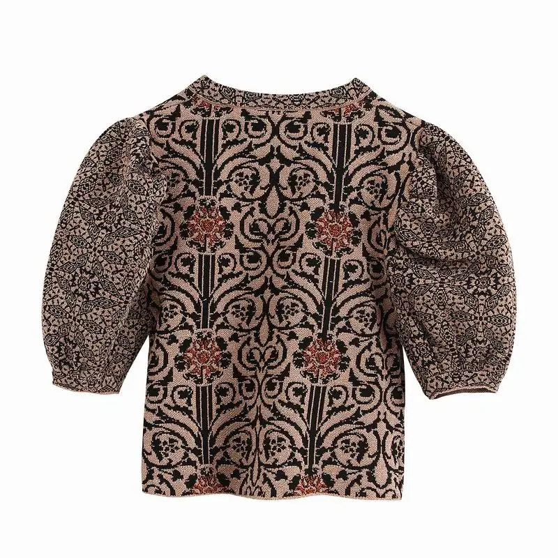 Женские трикотажные топы весна 2020 новый модный короткий рукав жаккардовый узор с