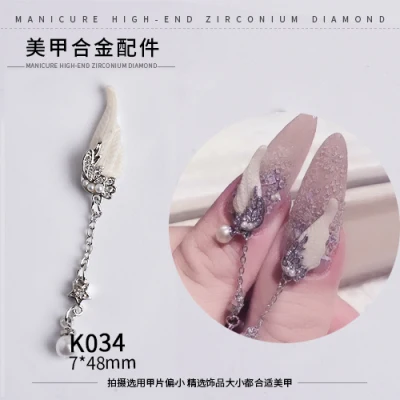 K034 Серебряный 5 шт. Птица/Сердце/Любовь Купидон дизайн ногтей циркон Длинная цепочка Кулон Ювелирные изделия ногтей циркон алмаз ногтей циркон украшения - Цвет: K034