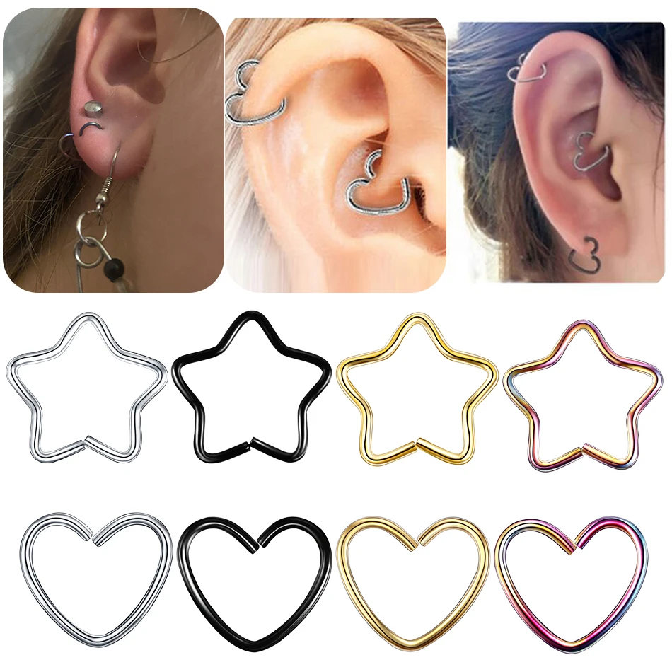 

1PC Body Jewelry Steel Daith Heart Cartilage Tragus Piercings Hoop Lip Eyebrow Nose Rings Orbital Ear Stud Helix Piercings 20G