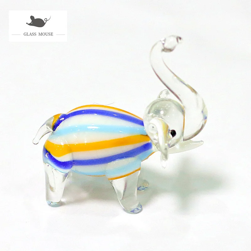 

Handmade Murano Glass Elephant Figurine Colorful Lines Craft Cute Vivid Mini Animal Art Ornament Gifts For Kids Home Table Decor