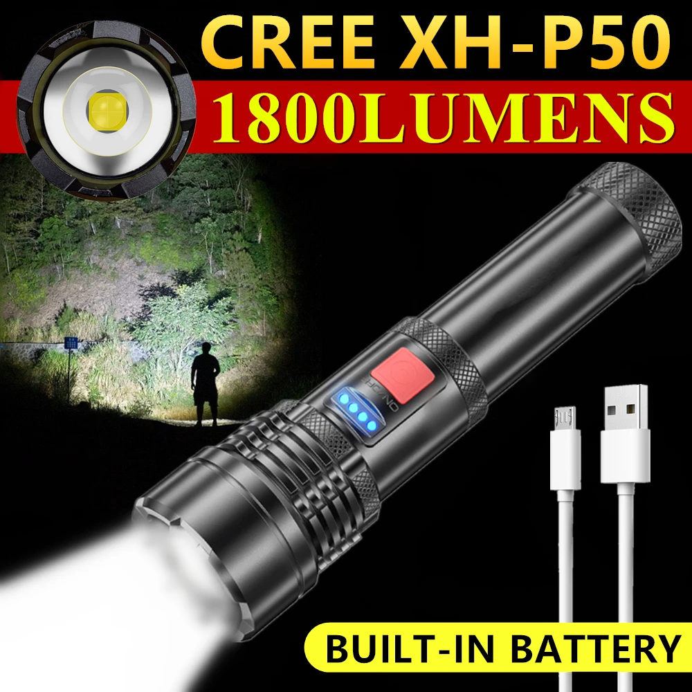 

CREE XHP50 Powerful LED Flashlight USB Recharge XHP160 Zoom Torch IPX6 Waterproof Built-in 18650 Tactical Flash Lamp (4Models)