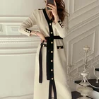 Женское трикотажное вечерние, винтажное однобортное офисное платье с V-образным вырезом и завязкой на талии, в Корейском стиле