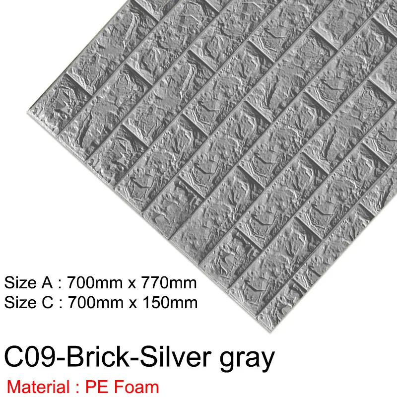 C09-Brick-Gray 3D стикер на стену s мраморный кирпич водонепроницаемый DIY самоклеящийся Декор Фон для детской комнаты гостиная обои наклейка - Цвет: C09-Brick-Gray