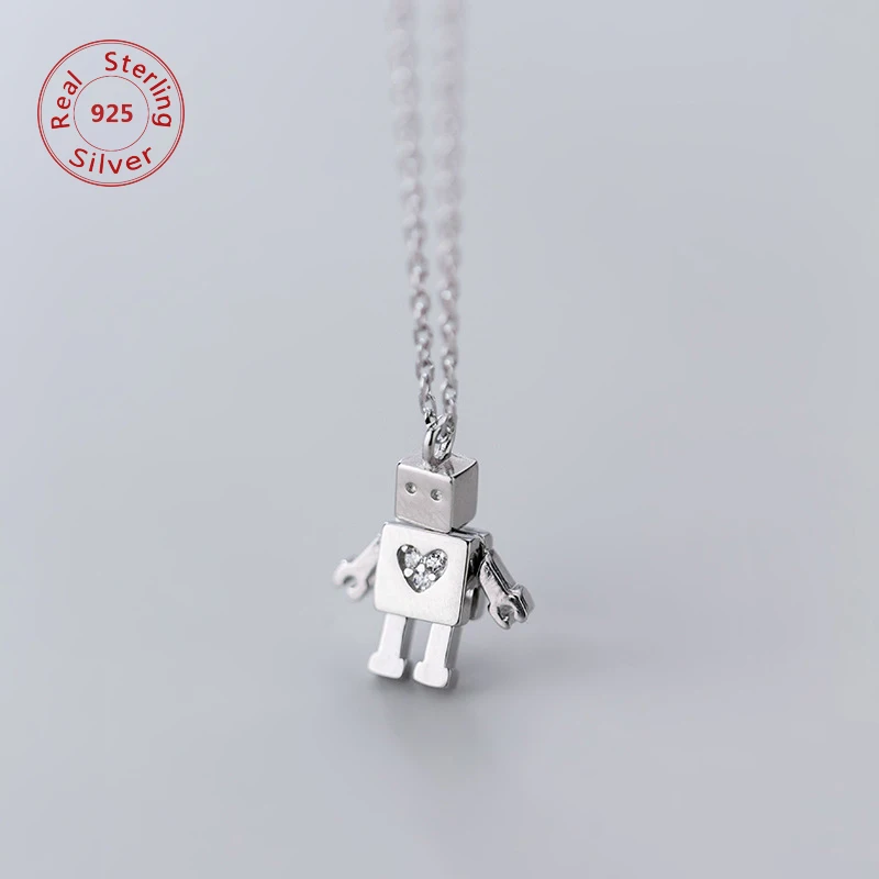 Модное ожерелье из стерлингового серебра 925 пробы для женщин кулон робот CZ милые