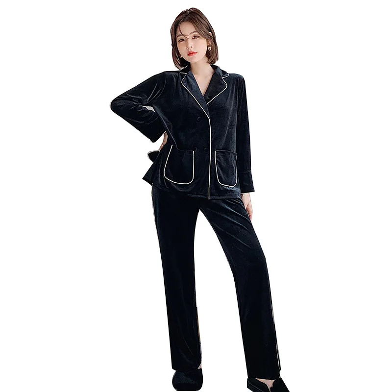 

Velour Intimate Lingerie Casual Women 2PCS Sleepwear Velvet Shirt&Pants Soft Pajamas Suit Nightwear Autumn New Pijamas Homewear