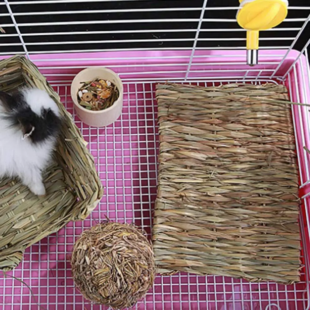 3Pcs Pet Hamster Rabbit Natural Soft Grass Bed Mat Pad Nest Cage Cushion Decor Chew Accessories | Дом и сад