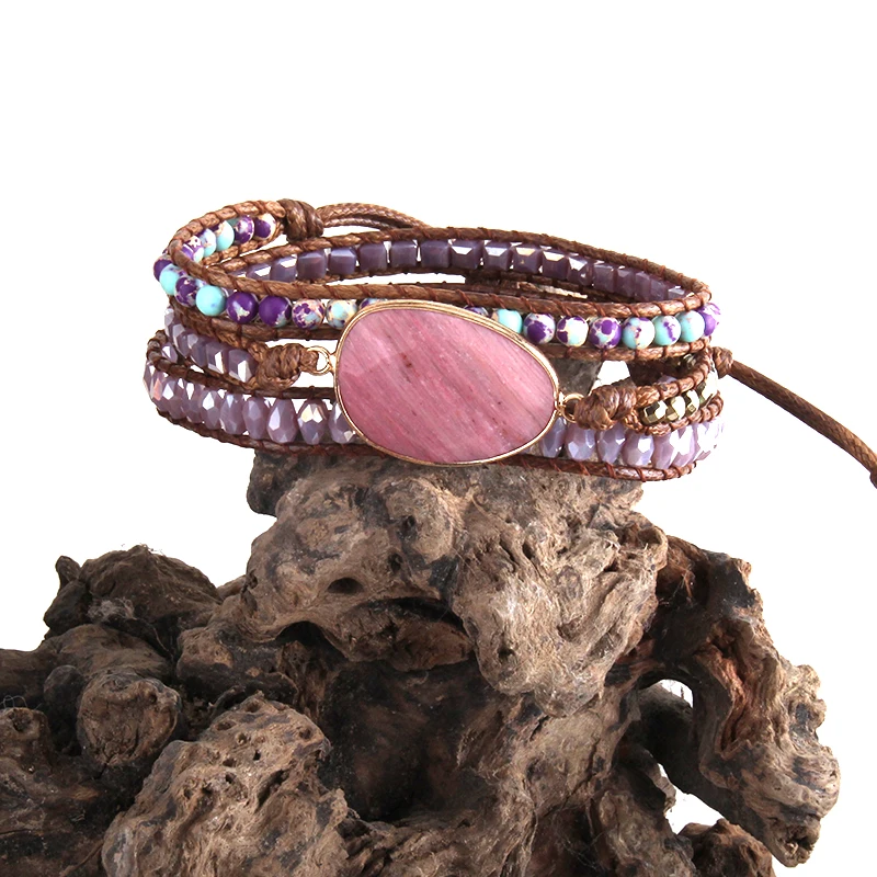 RH модные кожаные браслеты зеленого / фиолетового цвета смешанные натуральные