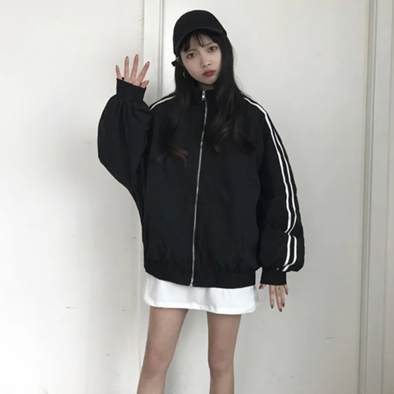 Женское пальто 2019 новая полосатая парка на молнии Короткая куртка с хлопковой