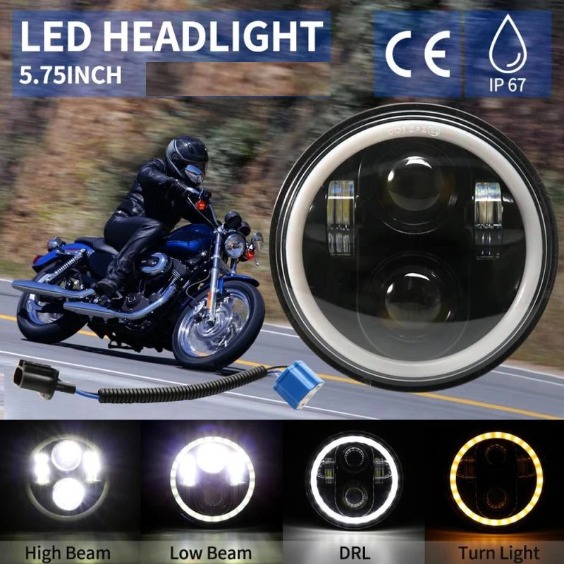 

5,75 дюймовая светодиодная фара, фара белого цвета DRL Halo Angel Eyes для 883 iron 883 Sportster Softail Touring Road King