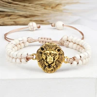 stone wrap bracelet bangle natural tiger eye stone bead charm lion string braided bracelets boho women men handmade jewelry