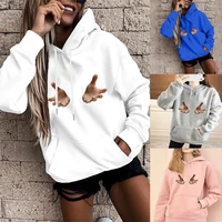 ladies hoodie loose big pocket sweatshirt casual base long sleeve top gesture print series autumnwinter hoodies pullover