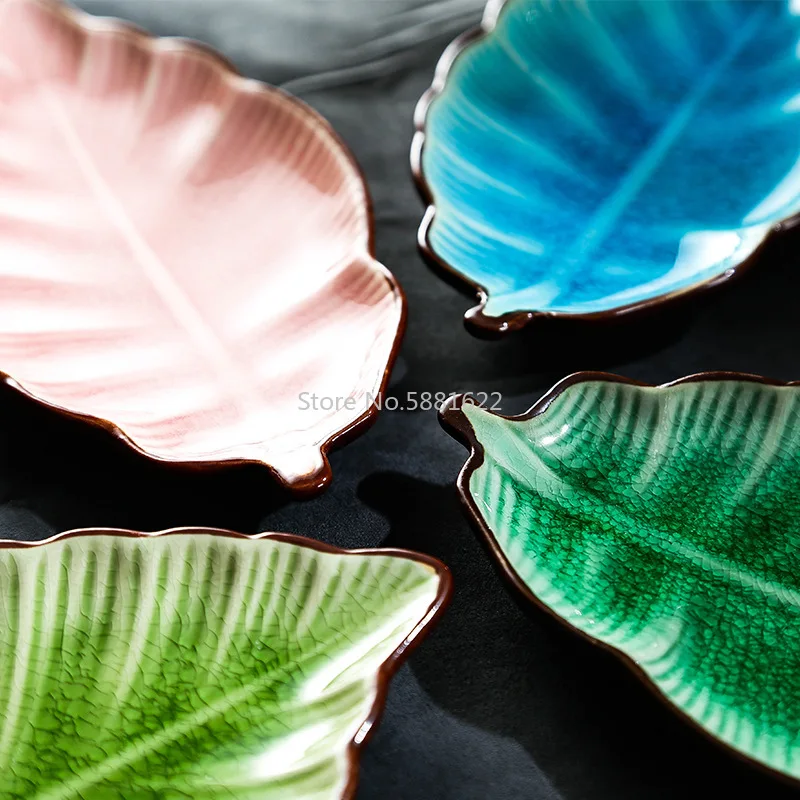 Яркие в японском стиле форме листа блюдо виде керамическое ледяная трещины